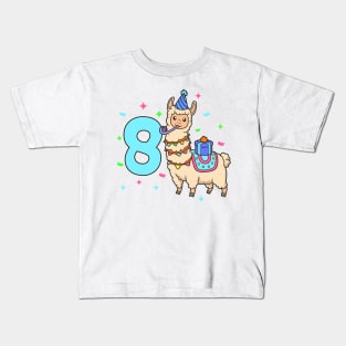 I am 8 with Lama - kids birthday 8 years old Kids T-Shirt